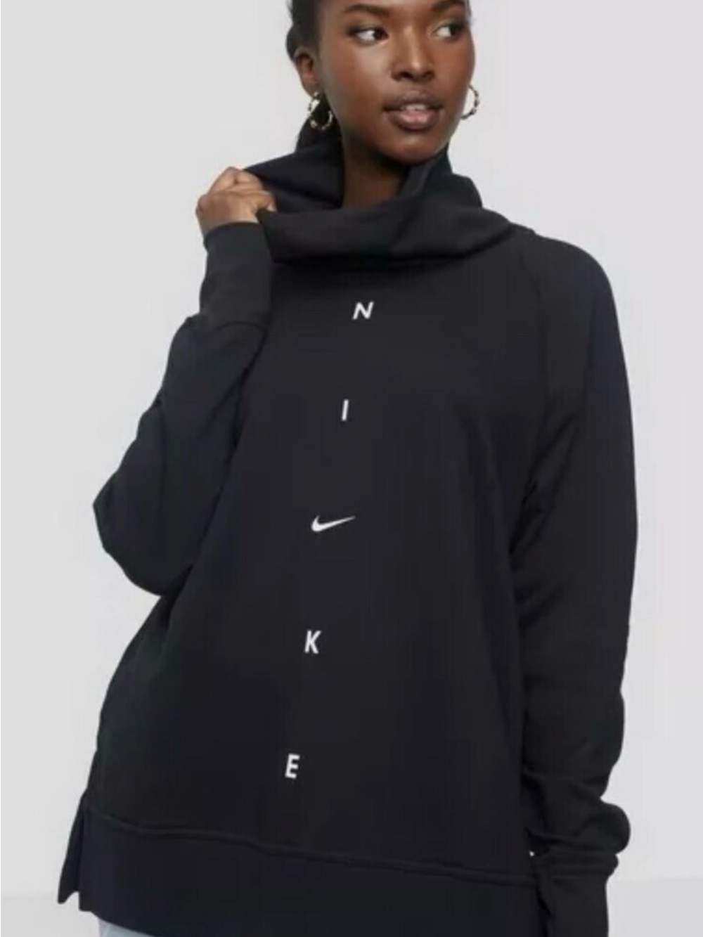 Nike Woman’s Lg Black Pullover Hoodie with Vertical Logo Cowl Neck Like New